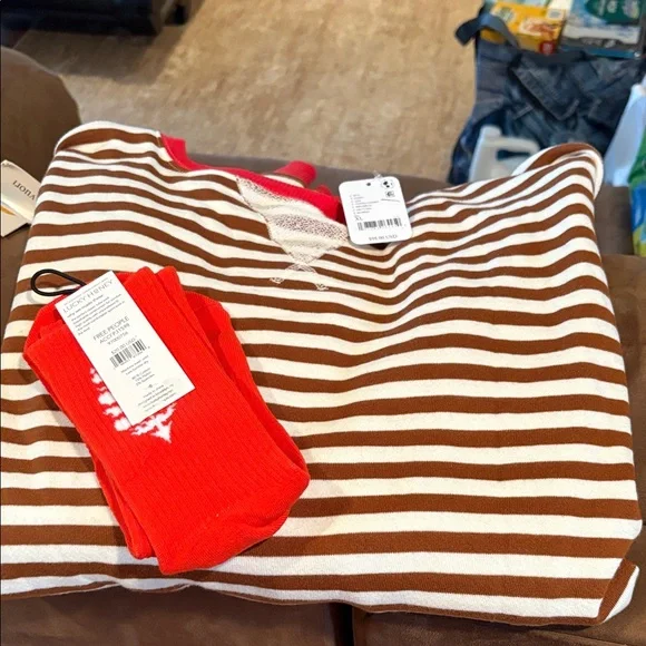 Free People Striped Brown and White Sweatshirt with Socks - Picture 1 of 4